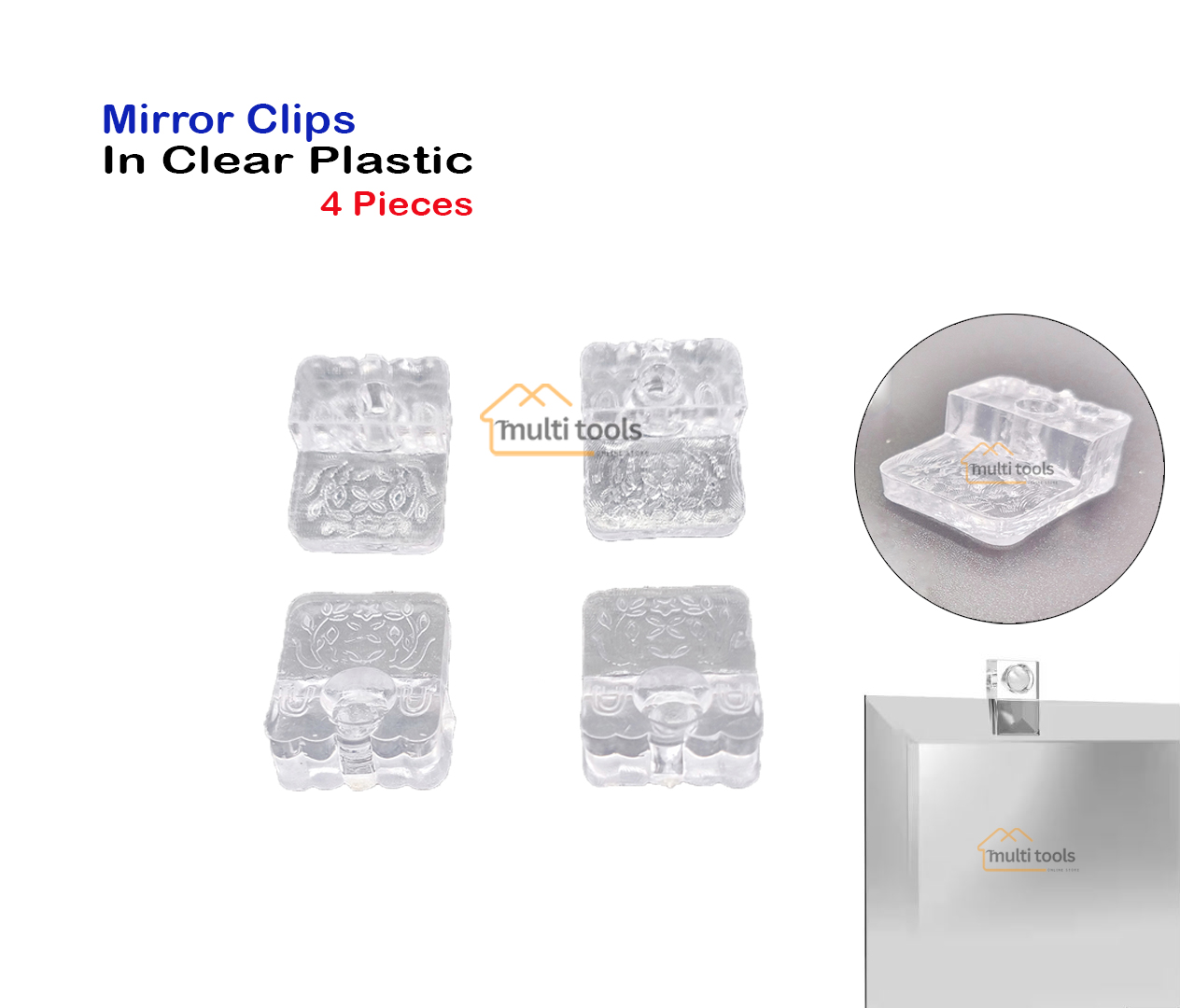 4 Pcs Mirror Clips In Clear Plastic